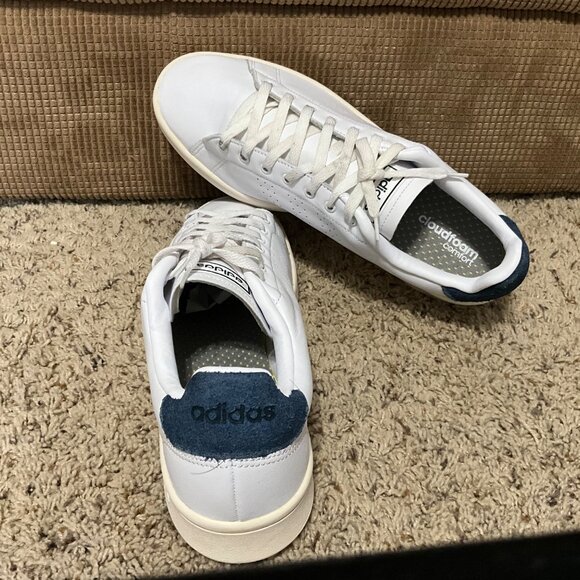Adidas Advantage Clean White Leather Sneakers With Navy Heel Accent mens 12 - Picture 9 of 14